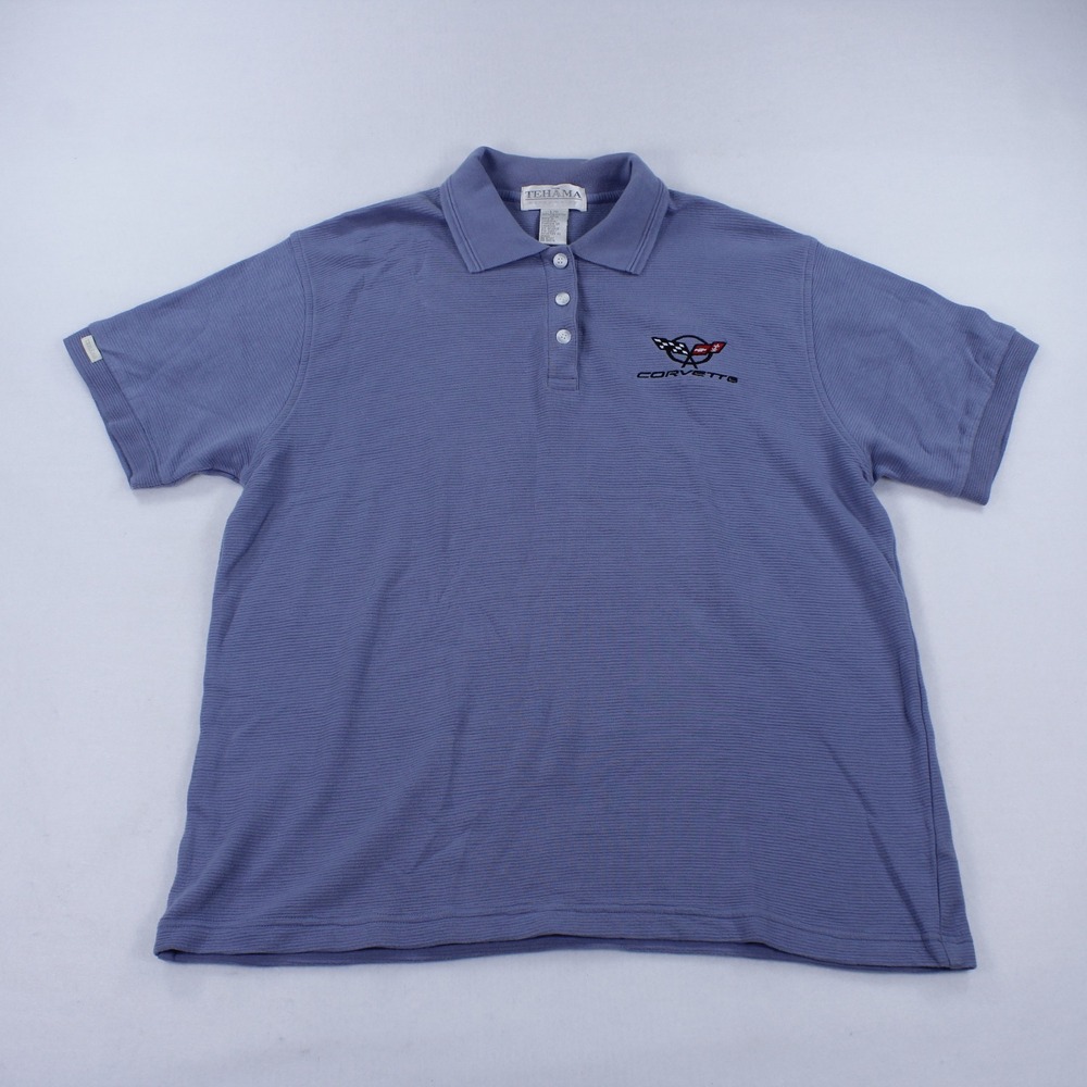 Tehama Nancy Lopez Corvette Polo Shirt Size L Blue Cotton Short Sleeve Golf